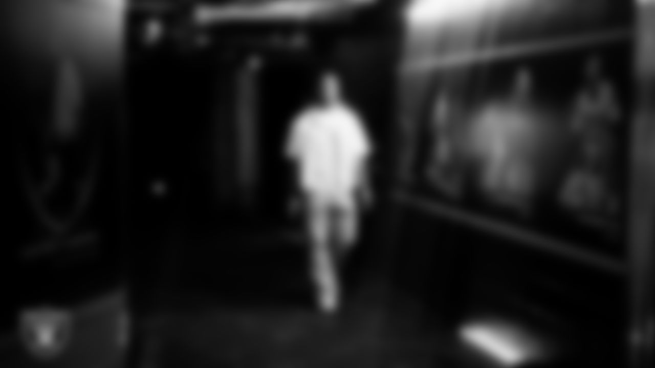 Las Vegas Raiders defensive end Jahfari Harvey (91) arrives to the regular season home game against the Kansas City Chiefs at Allegiant Stadium.