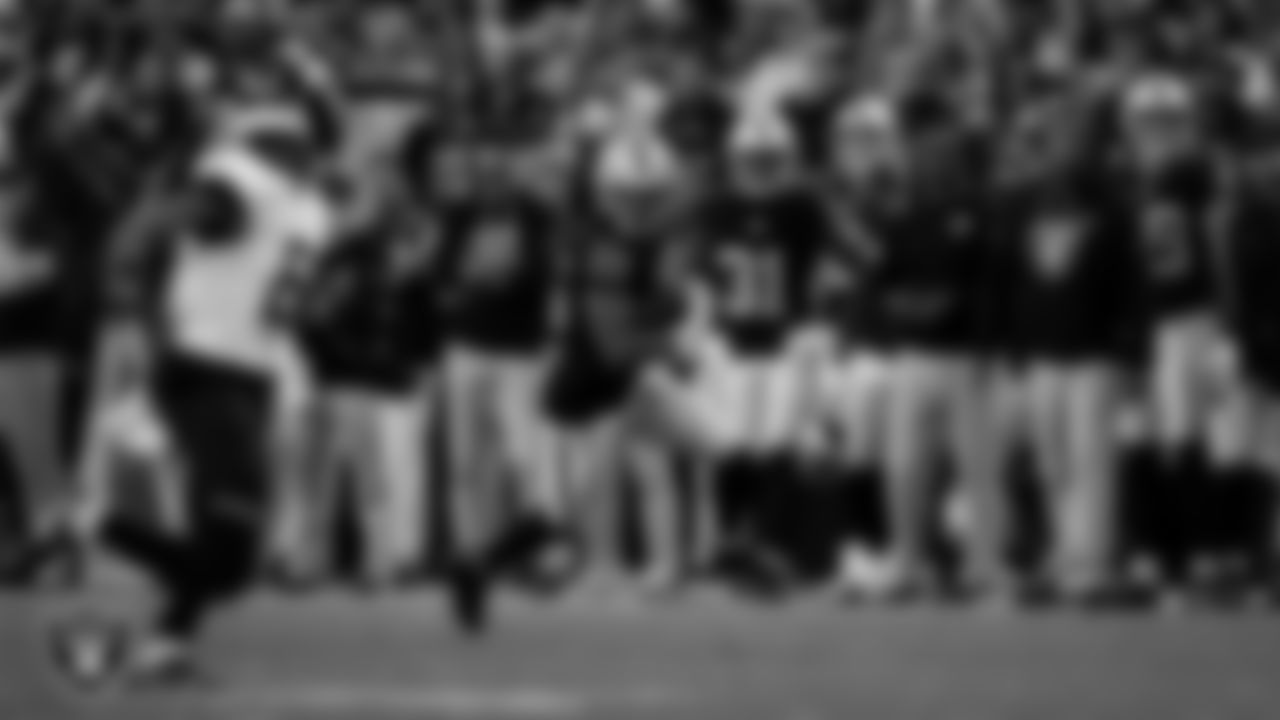 Las Vegas Raiders wide receiver Jakobi Meyers (16) runs after making a catch during the regular season home game against the Jacksonville Jaguars at Allegiant Stadium.