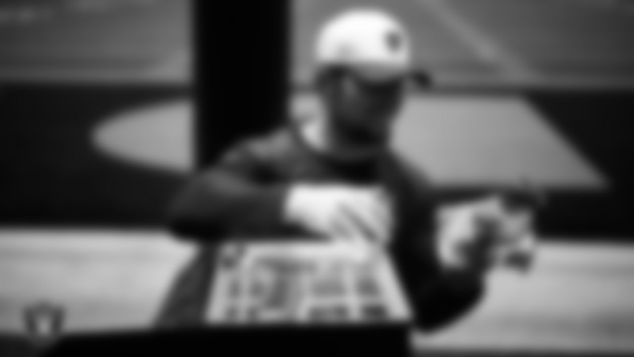 Las Vegas Raiders running back Dylan Laube (23) unboxes his custom cleats for the NFL's My Cause My Cleats initiative at Intermountain Health Performance Center.