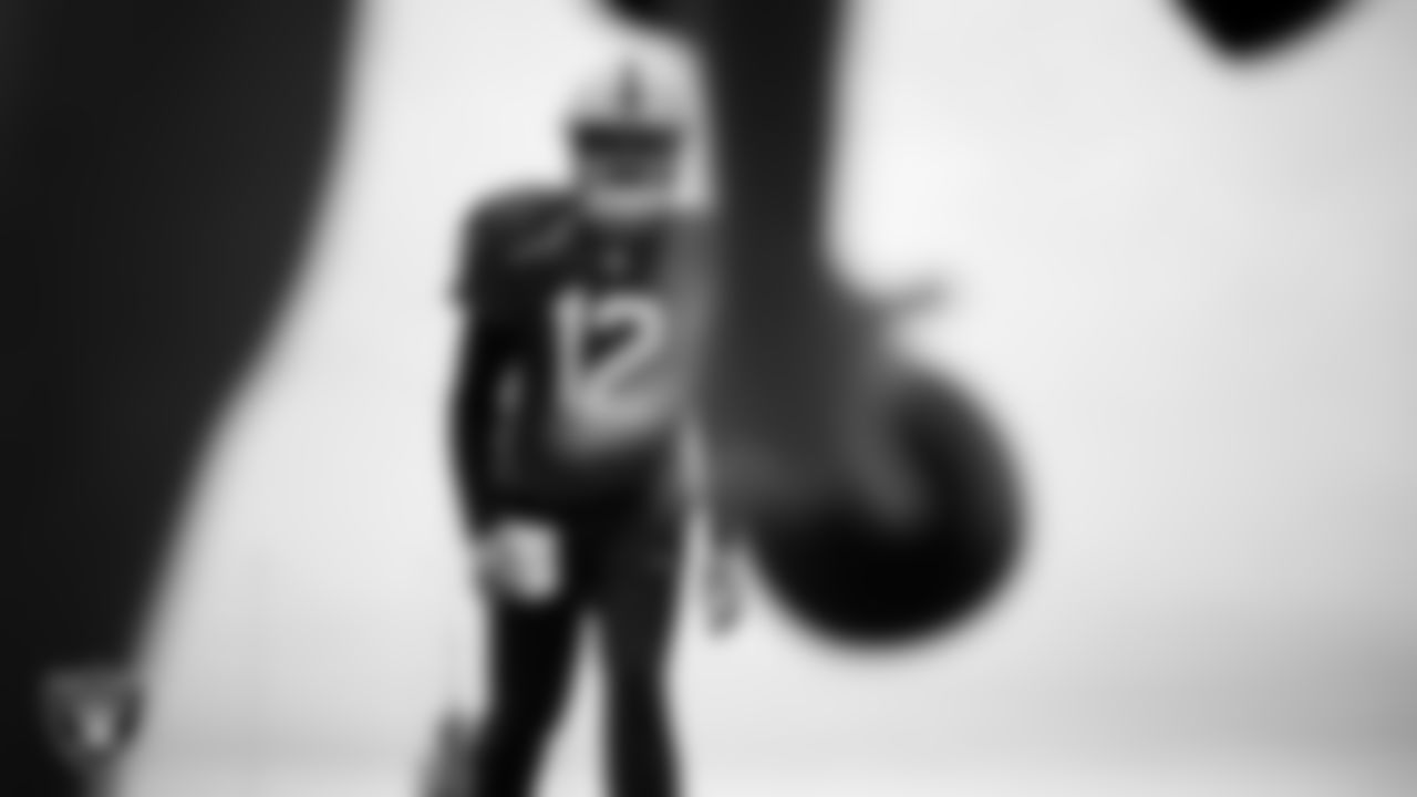 Las Vegas Raiders quarterback Aidan O'Connell (12) during practice at Intermountain Health Performance Center.