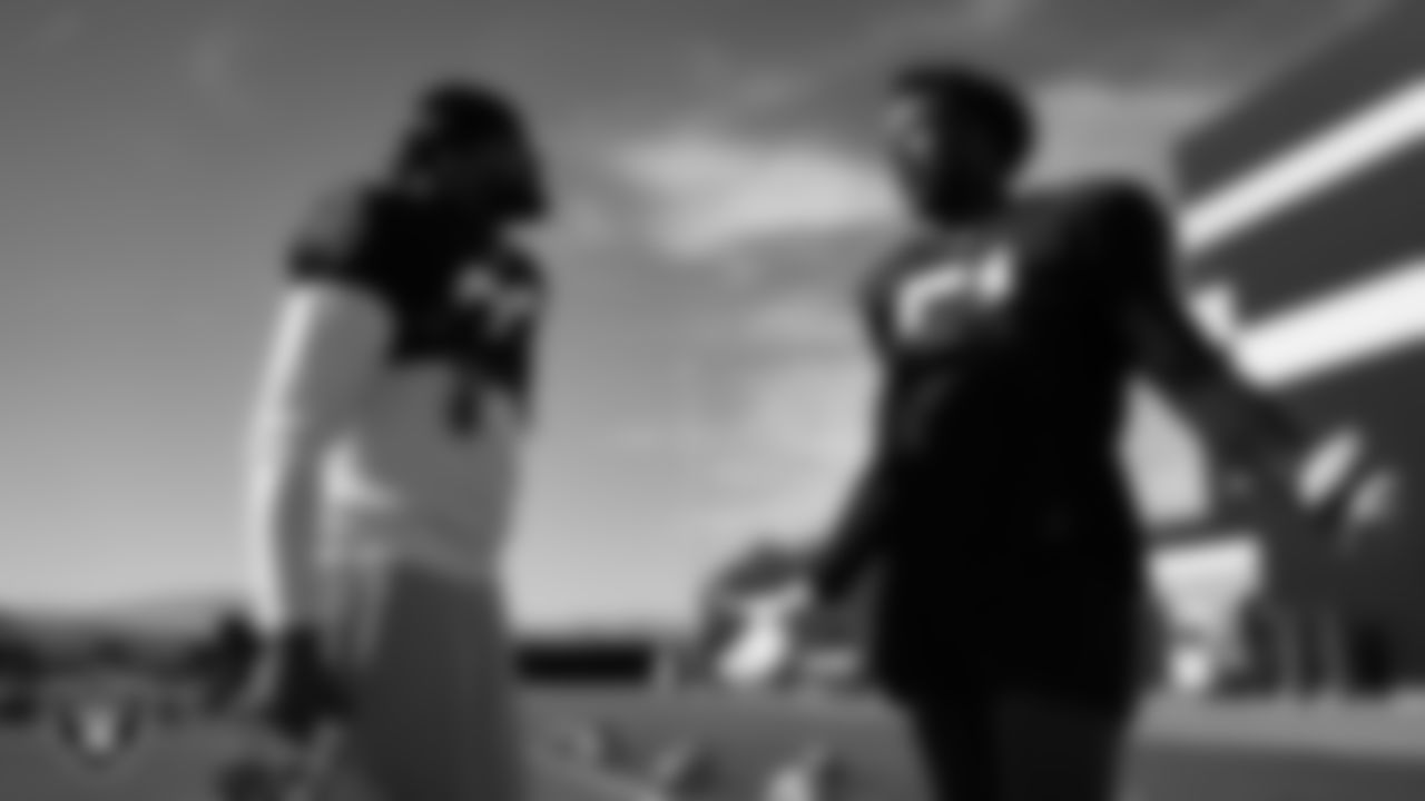 Las Vegas Raiders linebacker Jamal Adams (33) and defensive end Malcolm Koonce (51) during practice at Intermountain Health Performance Center.