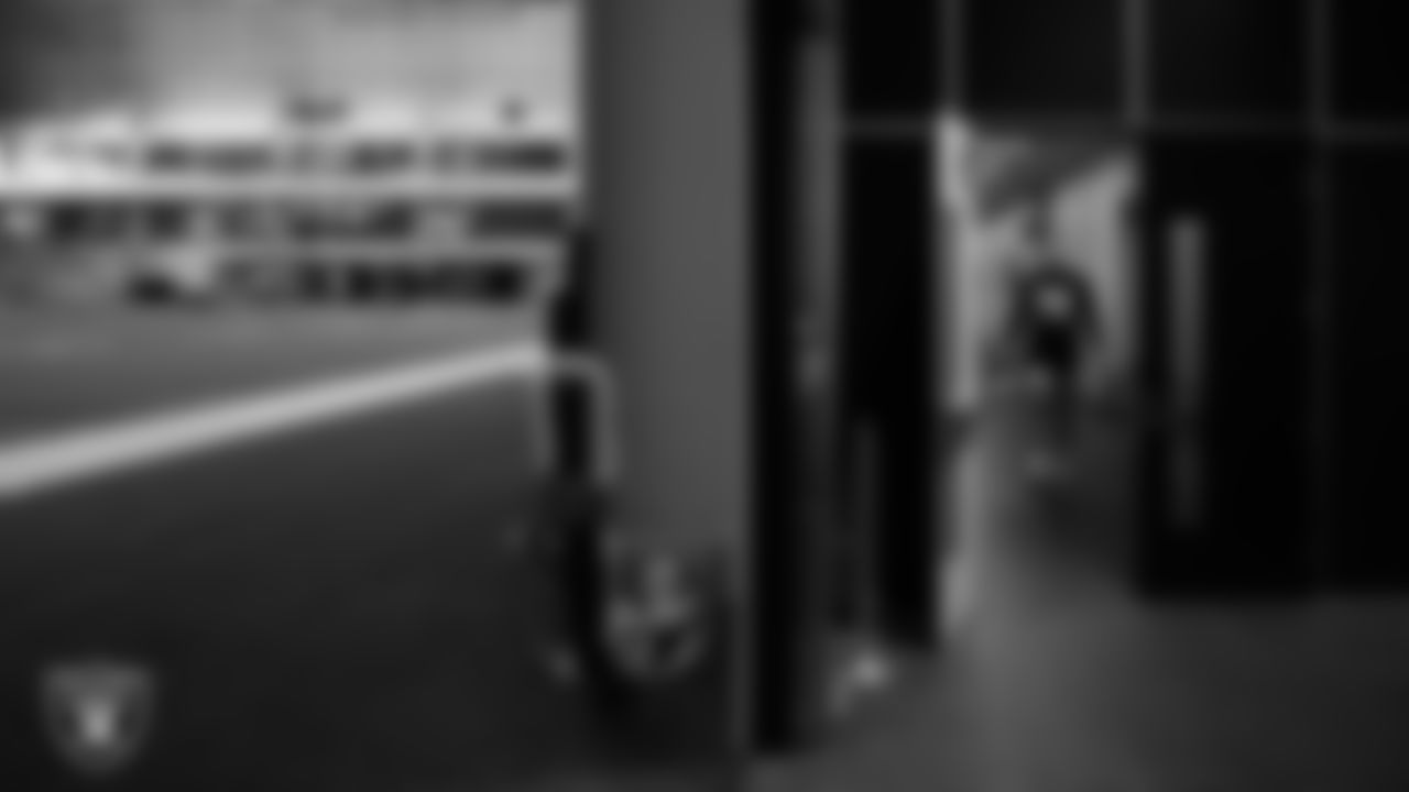 Las Vegas Raiders tackle Dalton Wagner (78) walks out to the field for practice at Intermountain Health Performance Center.