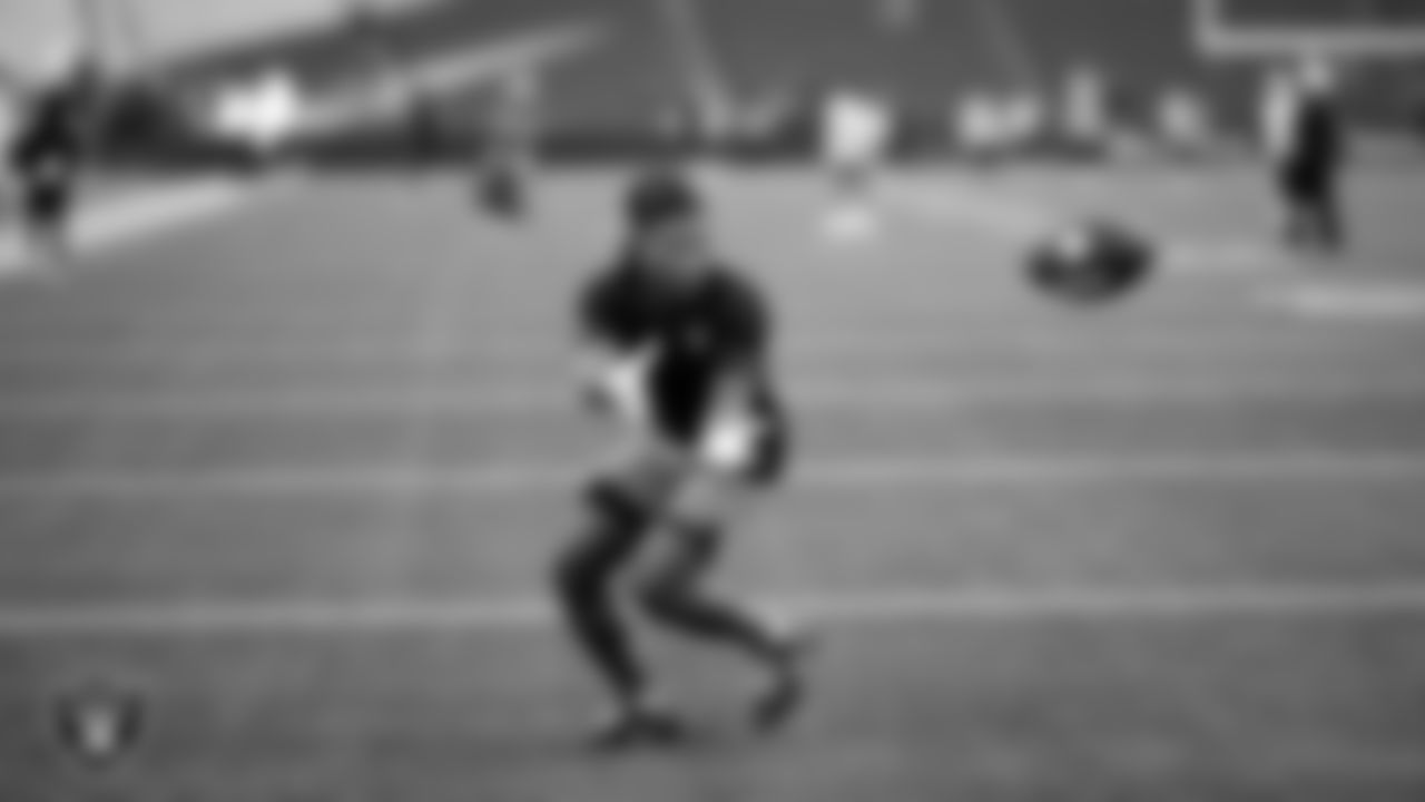 Las Vegas Raiders wide receiver Tre Tucker (1) warming up before the preseason away game against the Seattle Seahawks at Lumen Field.