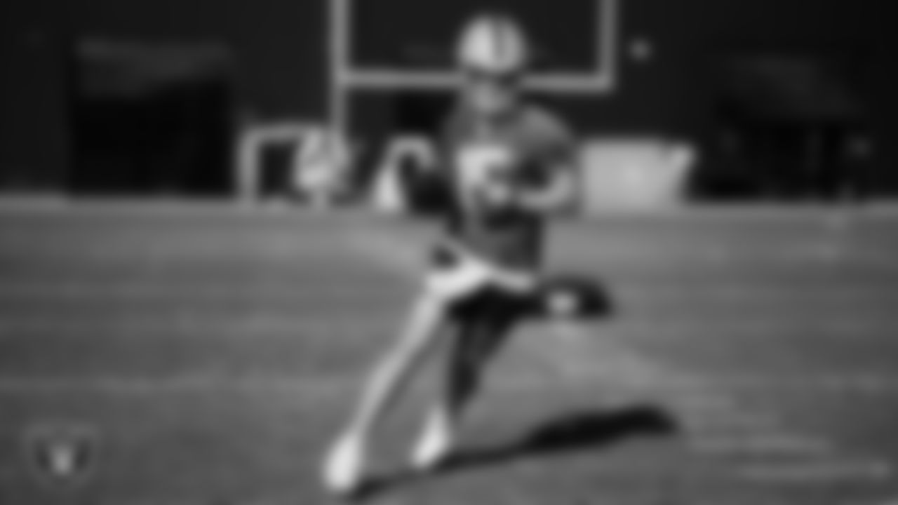 Las Vegas Raiders quarterback Kenny Pickett (15) during practice at Intermountain Health Performance Center.