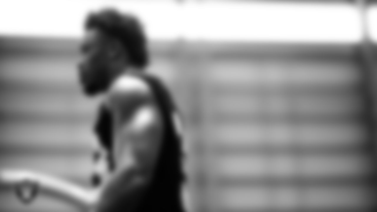 Las Vegas Raiders linebacker Amari Gainer (53) at a workout during phase two of the offseason program at Intermountain Health Performance Center.