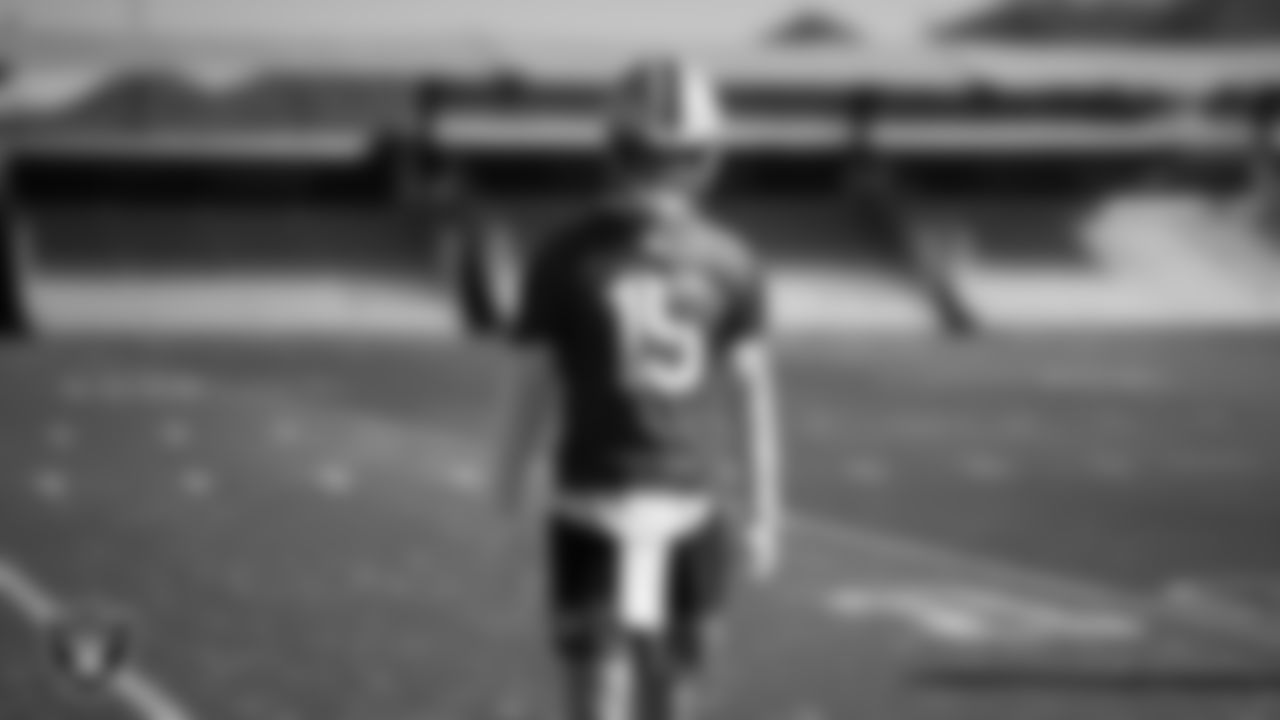 Las Vegas Raiders quarterback Kenny Pickett (15) during practice at Intermountain Health Performance Center.