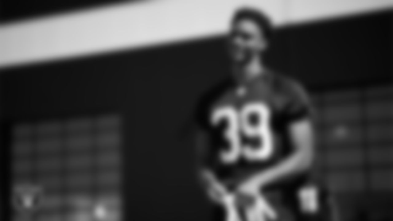 Las Vegas Raiders cornerback John Humphrey (39) at a workout during phase two of the offseason program at Intermountain Health Performance Center.