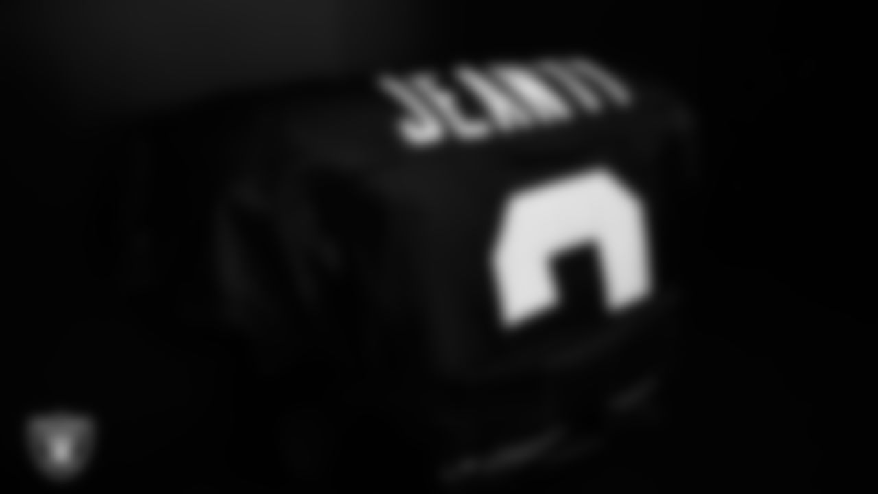 Las Vegas Raiders running back Ashton Jeanty's (2) pads in the locker room prior to the Raiders' arrival for their regular season home game against the Kansas City Chiefs at Allegiant Stadium.