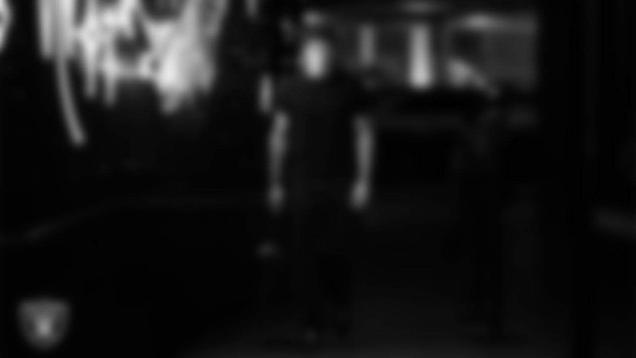 Las Vegas Raiders tight end Carter Runyon (46) arrives to the regular season home game against the Dallas Cowboys at Allegiant Stadium.