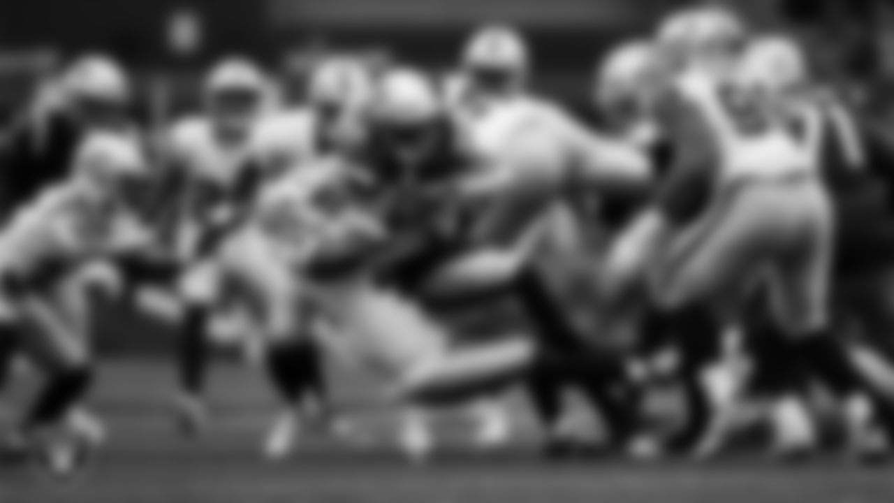 Las Vegas Raiders linebacker Devin White (45) makes a tackle during the regular season away game against the New England Patriots at Gillette Stadium.