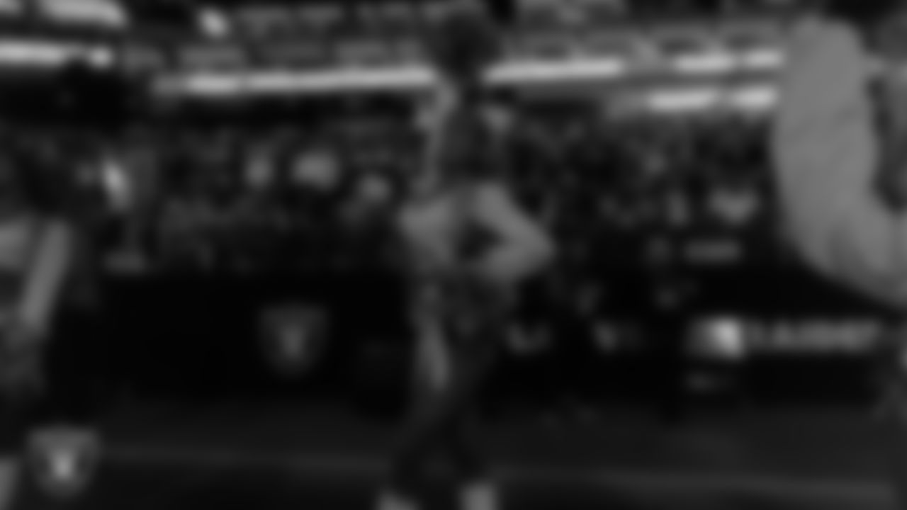 Raiderette Taylor on the sidelines during the regular season home game against the Dallas Cowboys at Allegiant Stadium.