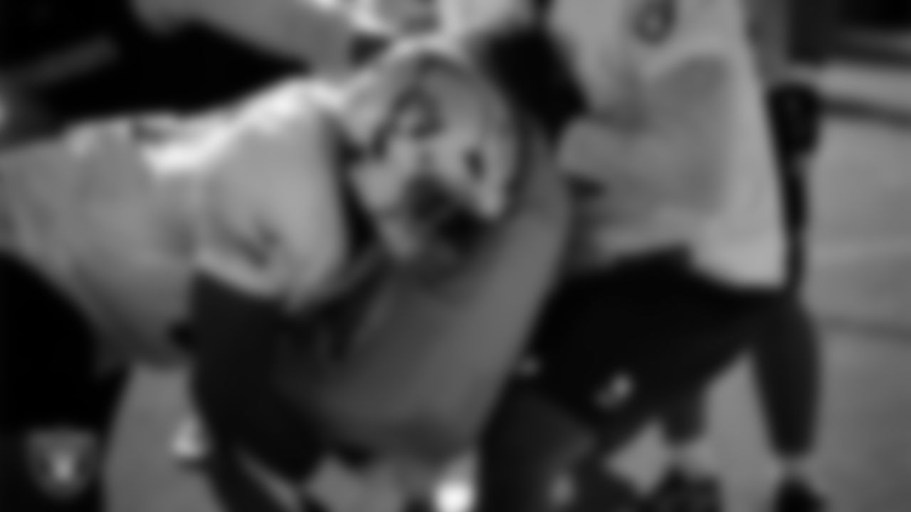 Las Vegas Raiders defensive tackle Jonah Laulu (96) during practice at Intermountain Health Performance Center.