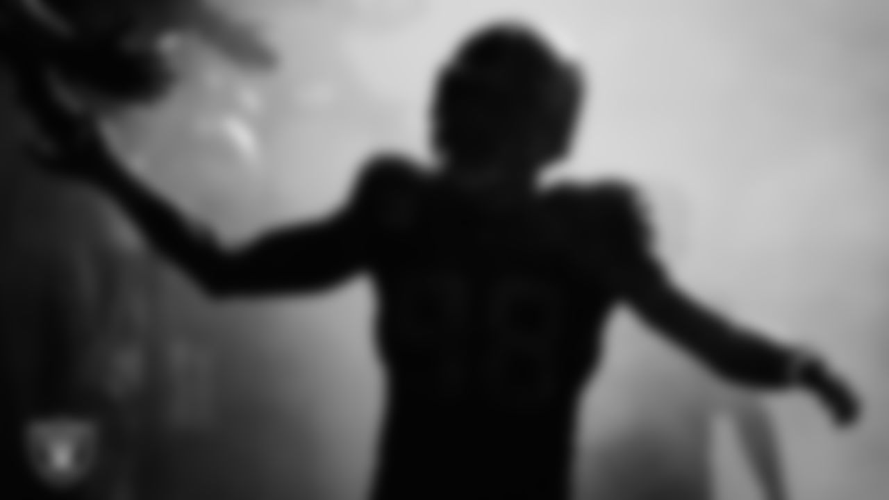 Las Vegas Raiders defensive end Maxx Crosby (98) as the team is introduced onto the field before the regular season home game against the Dallas Cowboys at Allegiant Stadium.