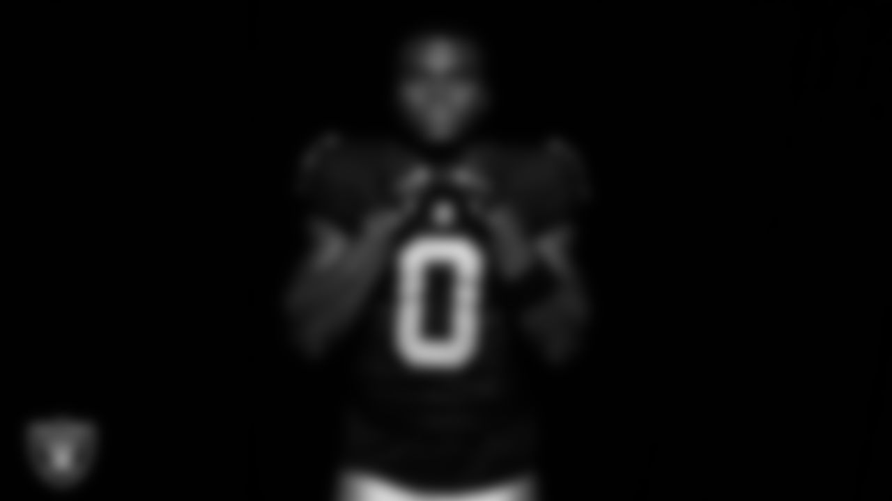 Las Vegas Raiders cornerback Jakorian Bennett (0) poses for a photo at the 2025 Raiders Media Day.