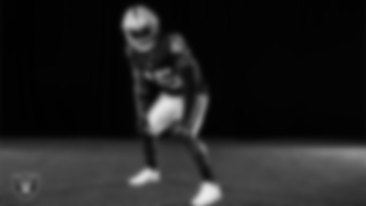 Las Vegas Raiders linebacker Devin White (45) poses for a photo at the 2025 Raiders Media Day.