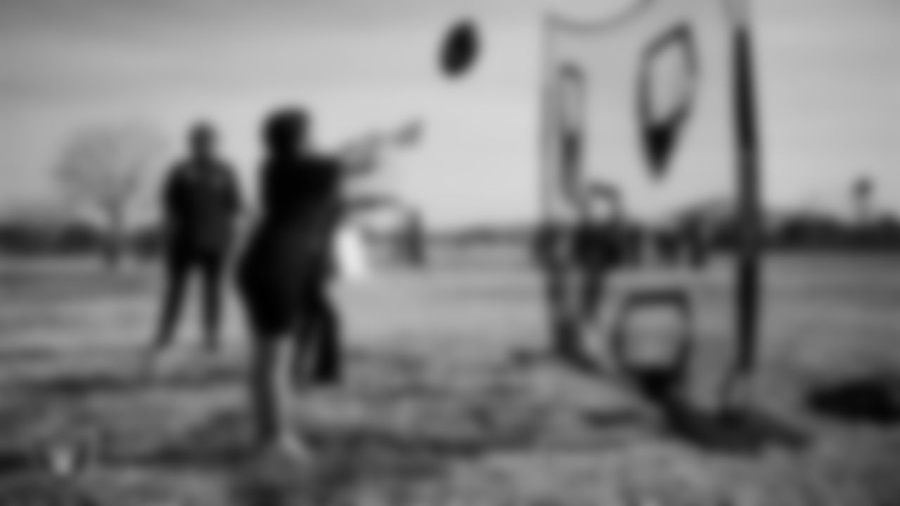 Students participate in a Raiders Junior Training Camp during a Raiders Spirit Day at Richard H. Bryan Elementary School.