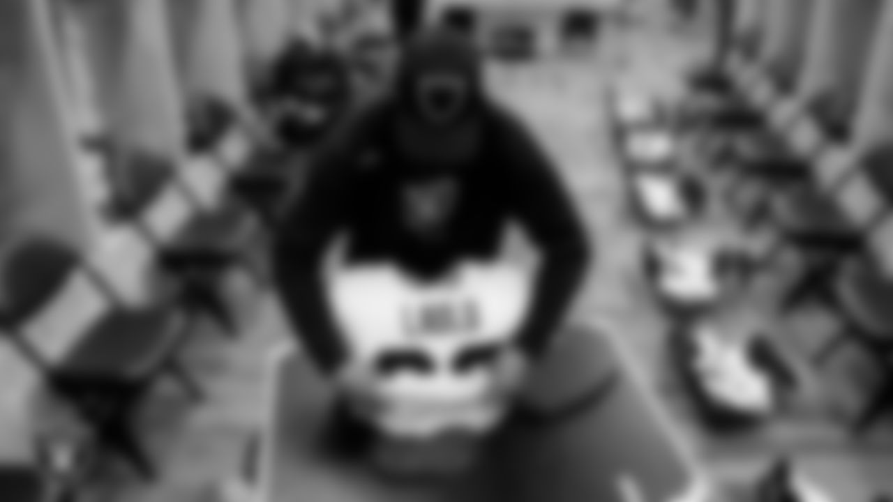 The locker room prior to the Las Vegas Raiders' arrival for their regular season away game against the Los Angeles Chargers at SoFi Stadium.