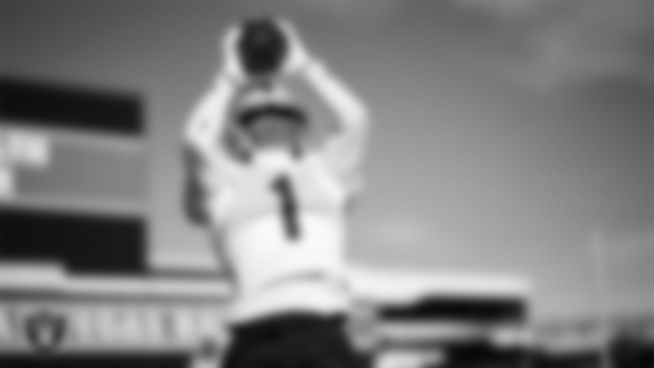 Las Vegas Raiders wide receiver Tre Tucker (1) during practice at Intermountain Health Performance Center.