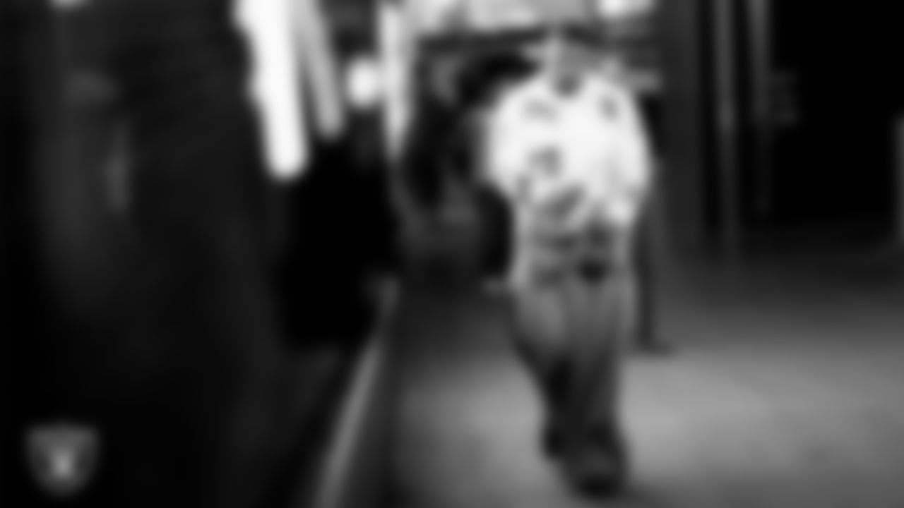 Las Vegas Raiders defensive tackle Thomas Booker IV (99) arrives to the regular season home game against the Denver Broncos at Allegiant Stadium.