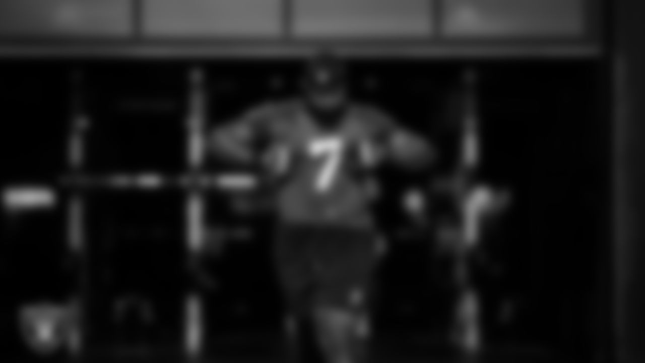 Las Vegas Raiders tackle Joshua Miles (77) during practice at Intermountain Health Performance Center.