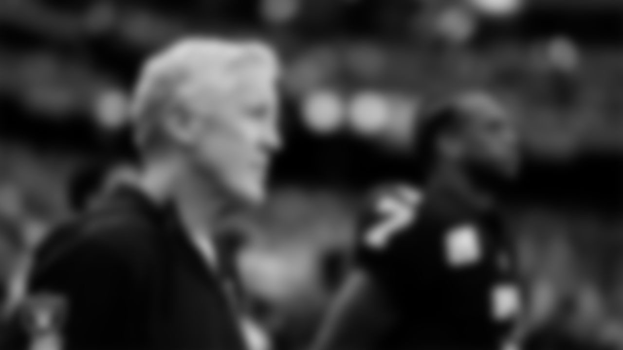 Las Vegas Raiders Head Coach Pete Carroll during the national anthem before the regular season home game against the Tennessee Titans at Allegiant Stadium.