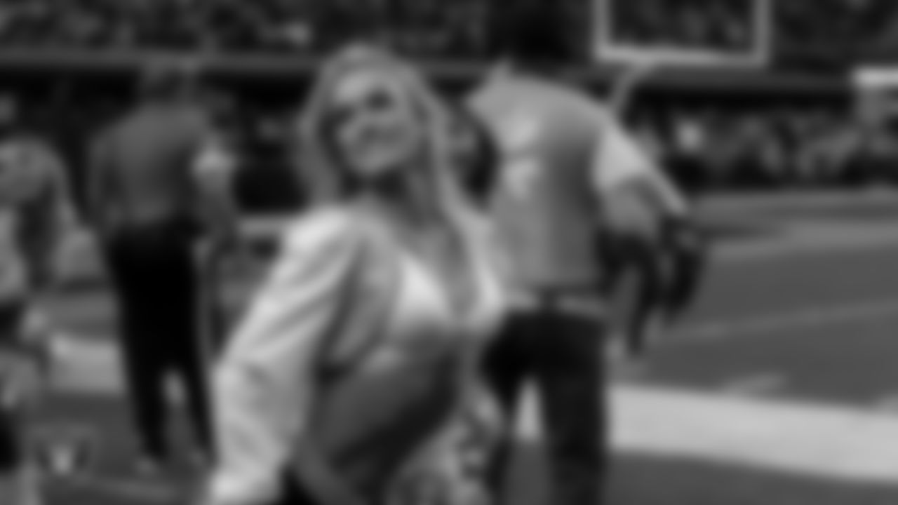 Raiderette Kennedy performs on the sidelines during the regular season home game against the Kansas City Chiefs at Allegiant Stadium.