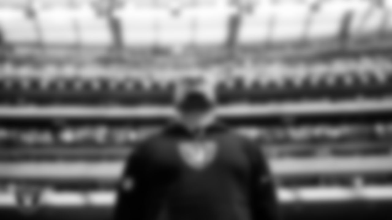 Las Vegas Raiders Head Coach Antonio Pierce during the national anthem before the regular season away game against the Los Angeles Chargers at SoFi Stadium.