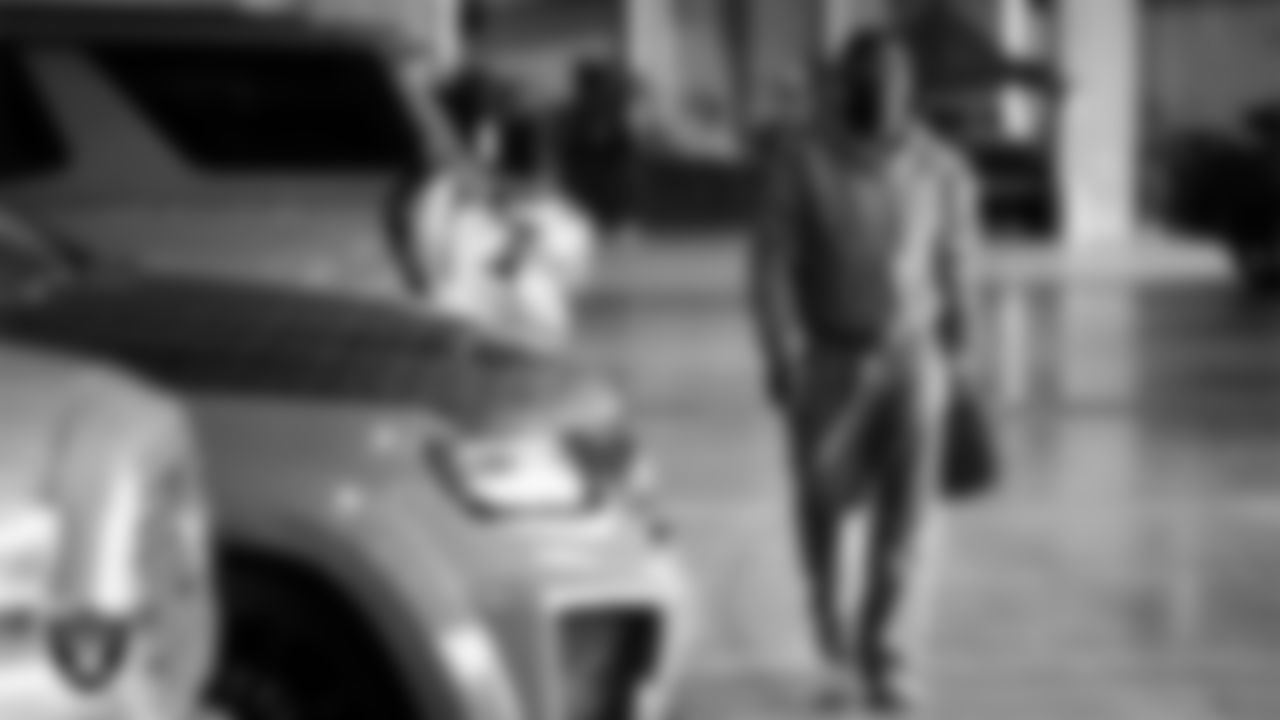 Las Vegas Raiders cornerback Darnay Holmes (30) arrives to the regular season home game against the Denver Broncos at Allegiant Stadium.