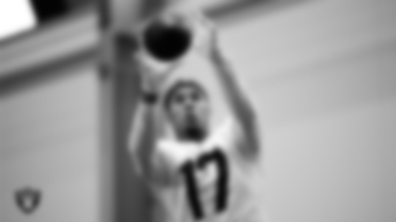 Las Vegas Raiders wide receiver Collin Johnson (17) at a workout during phase two of the offseason program at Intermountain Health Performance Center.