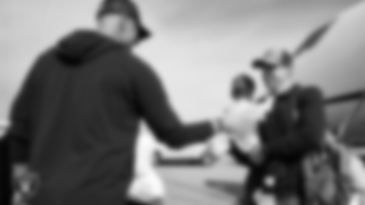 Las Vegas Raiders General Manager John Spytek greets Head Coach Klint Kubiak as he and his family arrive in Henderson.