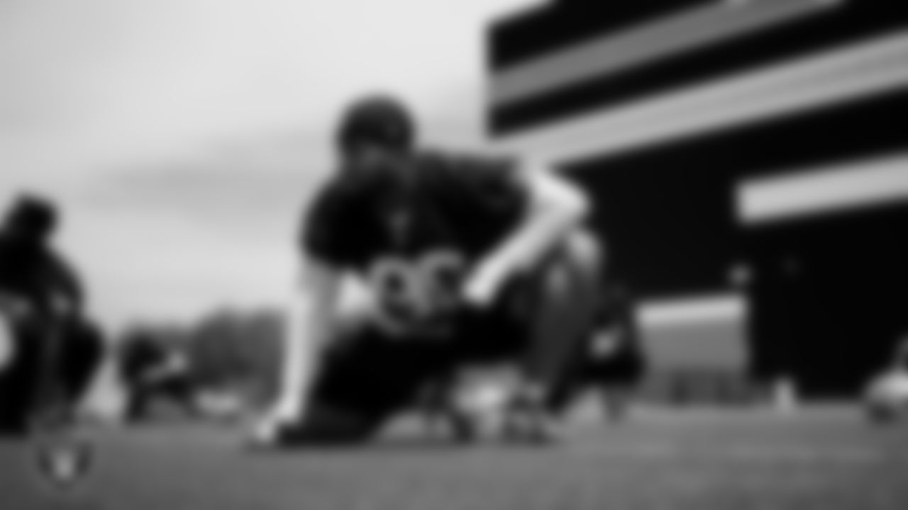 Las Vegas Raiders defensive tackle Jonah Laulu (96) at an Organized Team Activity (OTA) at Intermountain Health Performance Center.