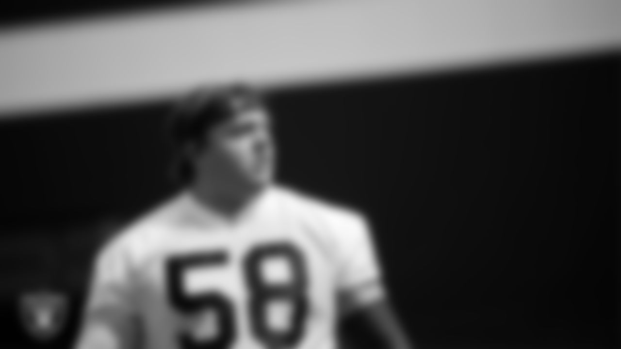 Las Vegas Raiders center/guard Jackson Powers-Johnson (58) at an Organized Team Activity (OTA) at Intermountain Health Performance Center.