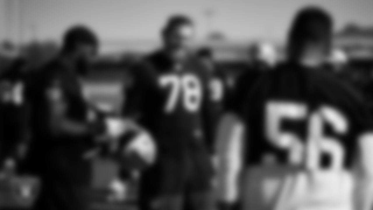 Las Vegas Raiders tackle Dalton Wagner (78) during practice at Intermountain Health Performance Center.