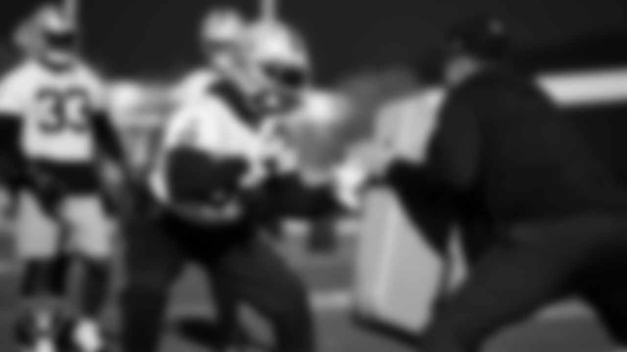 Las Vegas Raiders linebacker Elandon Roberts (52) during practice at Intermountain Health Performance Center.