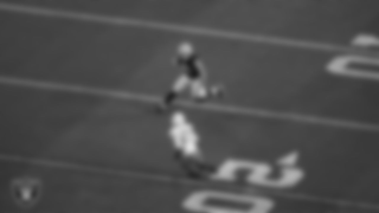 Las Vegas Raiders tight end Brock Bowers (89) runs after making a catch during the regular season home game against the Los Angeles Chargers at Allegiant Stadium.