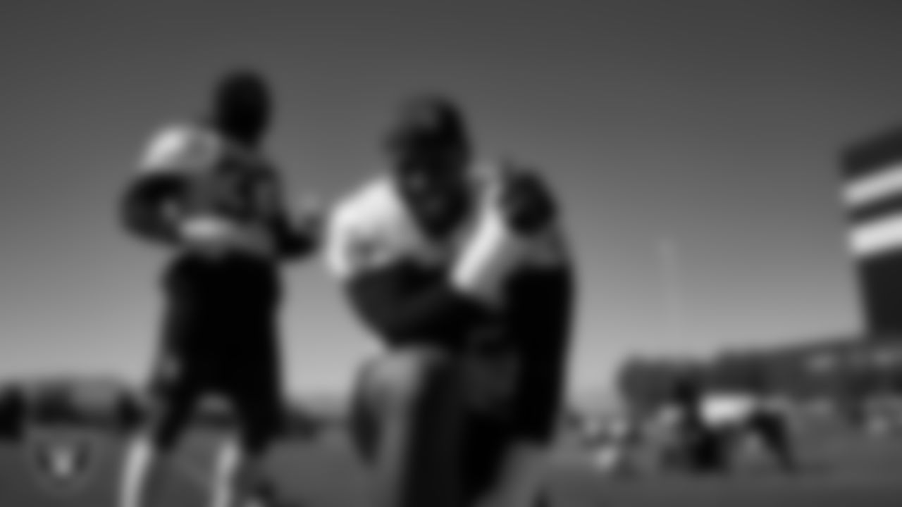 Las Vegas Raiders defensive tackle Thomas Booker IV (99) during practice at Intermountain Health Performance Center.