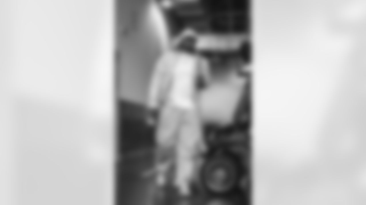 57 DL Ty Hamilton arrives at SoFi Stadium for today's matchup against the Saints