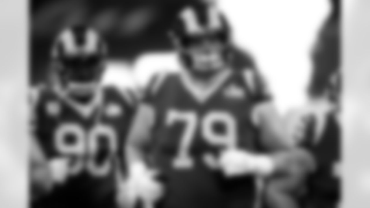 Los Angeles Rams offensive tackle Rob Havenstein (79) is introduced prior to the NFL Super Bowl LIII football game against the New England Patriots on Sunday, Feb 3, 2019 in Atlanta. (Hiro Ueno/Rams)