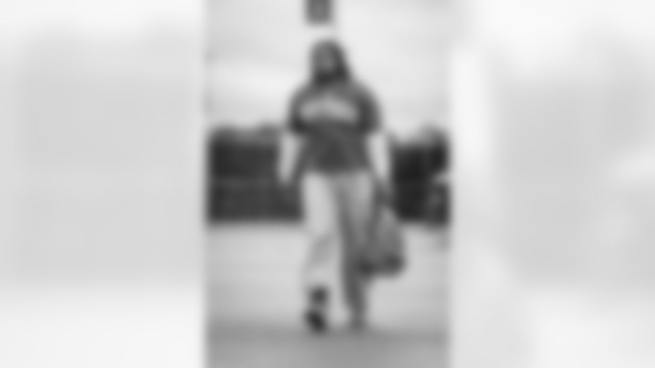 57 DL Ty Hamilton arrives at SoFi Stadium for today's game vs. the Cardinals