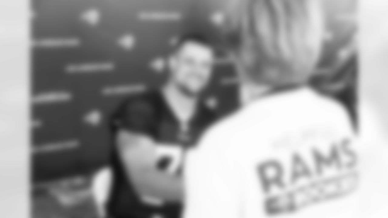 Offensive Guard (79) Rob Havenstein of the Los Angeles Rams signs autographs during Day 6 of Training Camp, Wednesday, August 01, 2018, in Irvine, CA. (Will Navarro/Rams)