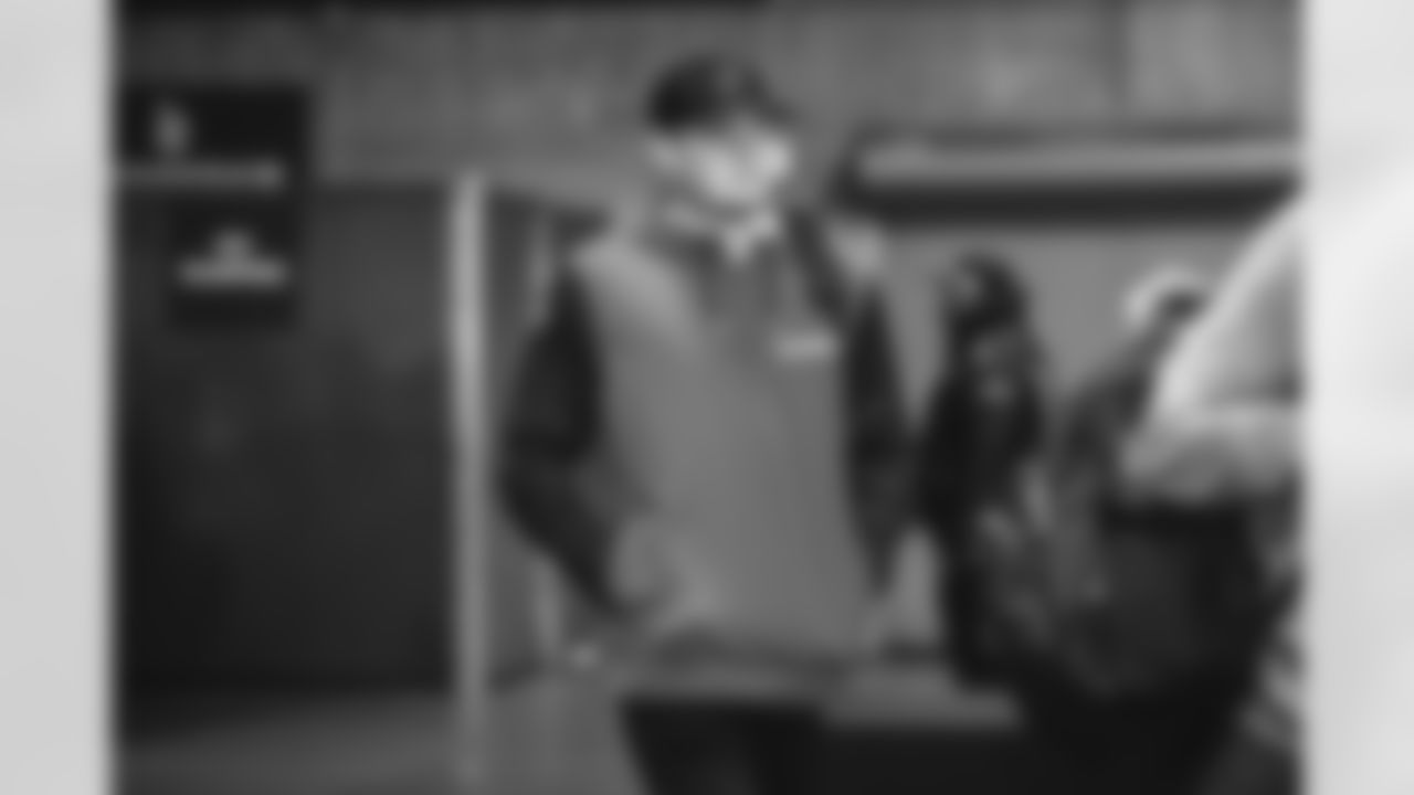 42 P Ethan Evans arrives at Lumen Field for Thursday Night Football vs. the Seahawks