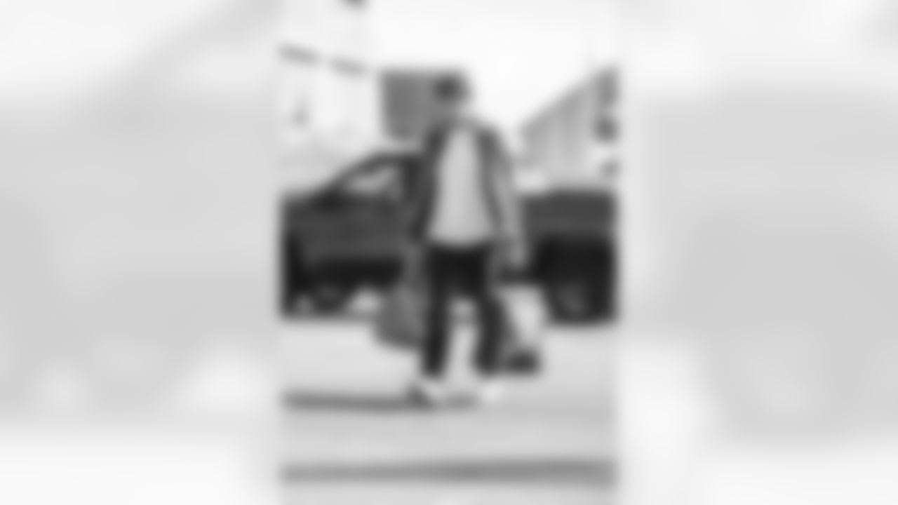 9 QB Matthew Stafford arrives at SoFi Stadium for today's matchup against the Lions