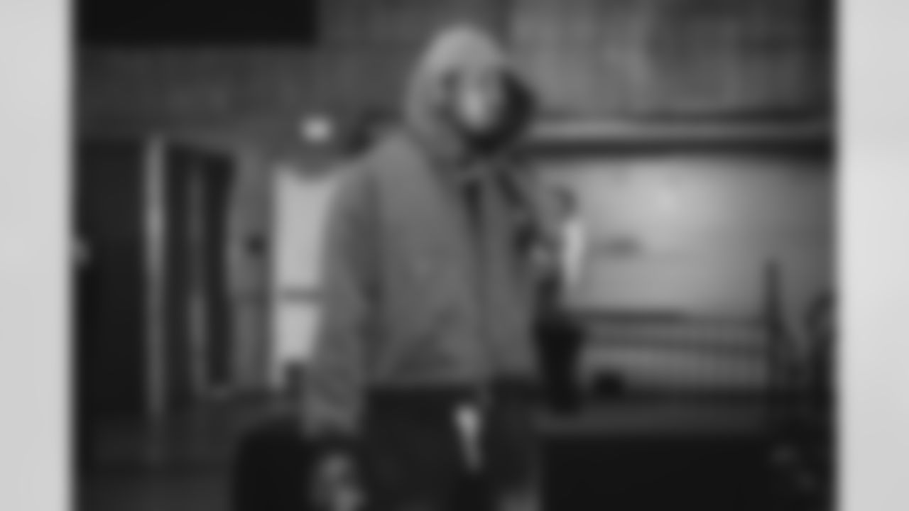 6 OLB Nick Hampton arrives at Lumen Field for Thursday Night Football vs. the Seahawks