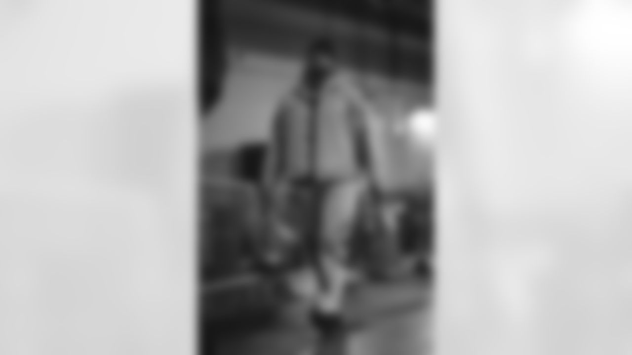 57 DL Ty Hamilton arrives at Mercedes-Benz Stadium for Monday Night Football vs. Falcons