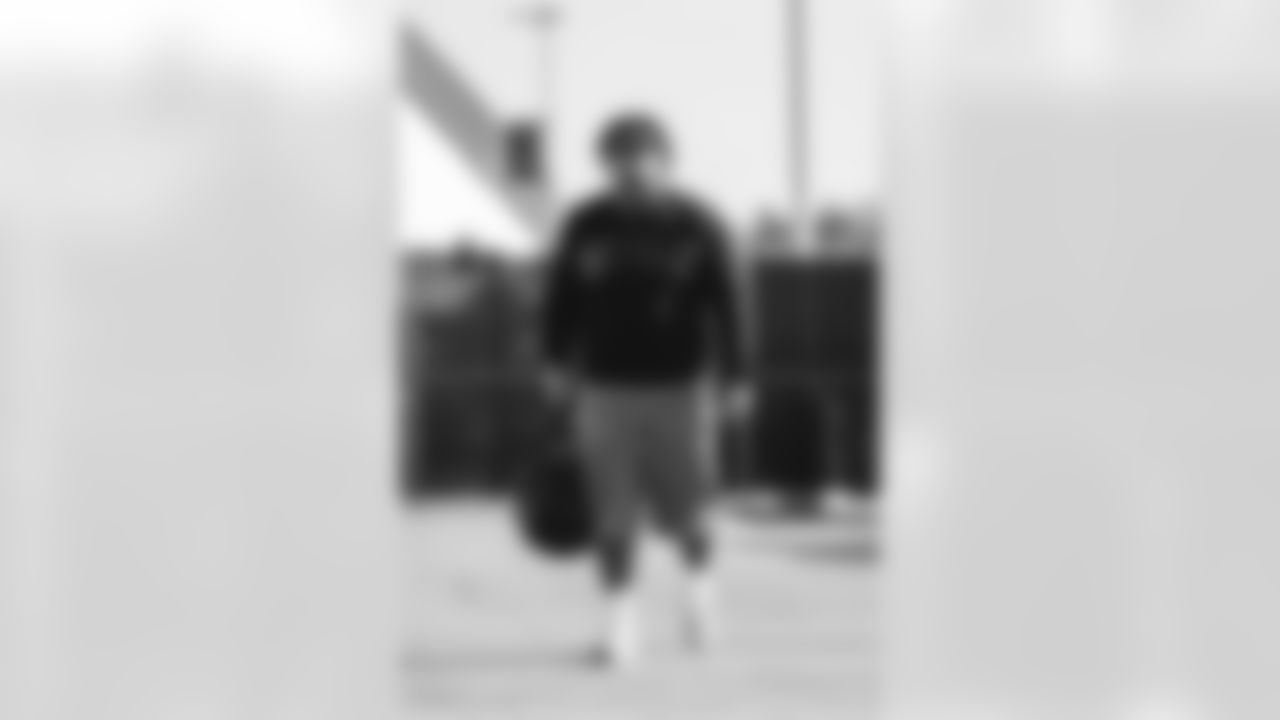 73 OL Steve Avila arrives at SoFi Stadium for today's matchup against the Lions