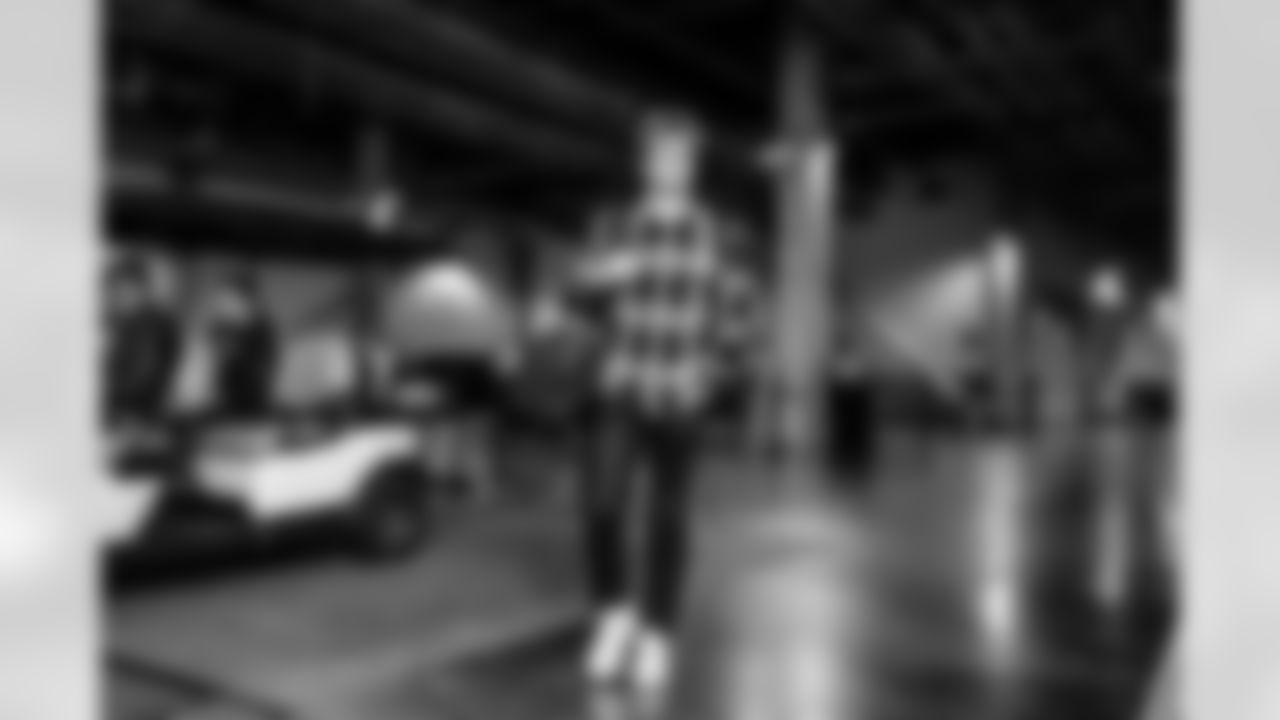 16 K Joshua Karty arrives at SoFi Stadium for today's matchup against the Seahawks