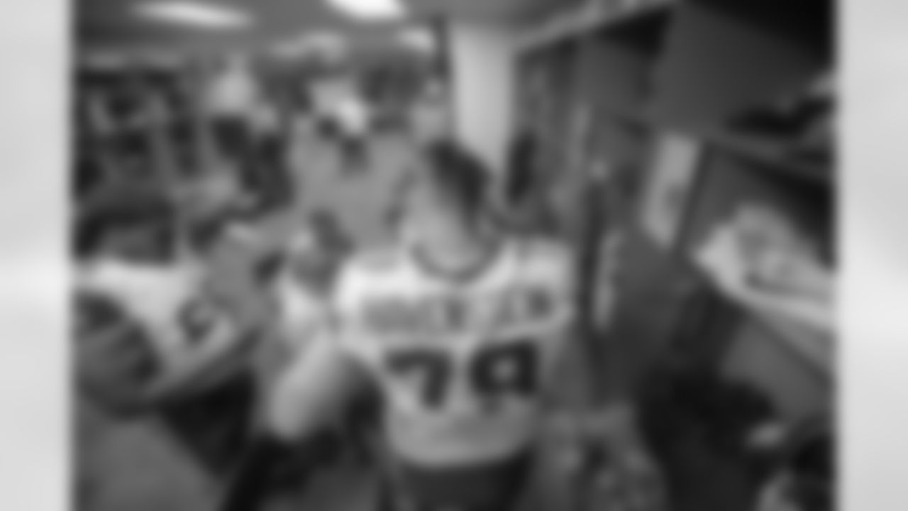 Tackle (79) Rob Havenstein of the Los Angeles Rams in the locker room before the San Francisco 49ers 28-0 victory in Week 1 in an NFL football game at Levi's Stadium, Monday, September 12, 2016, in Santa Clara, CA . (Jeff Lewis/Rams)