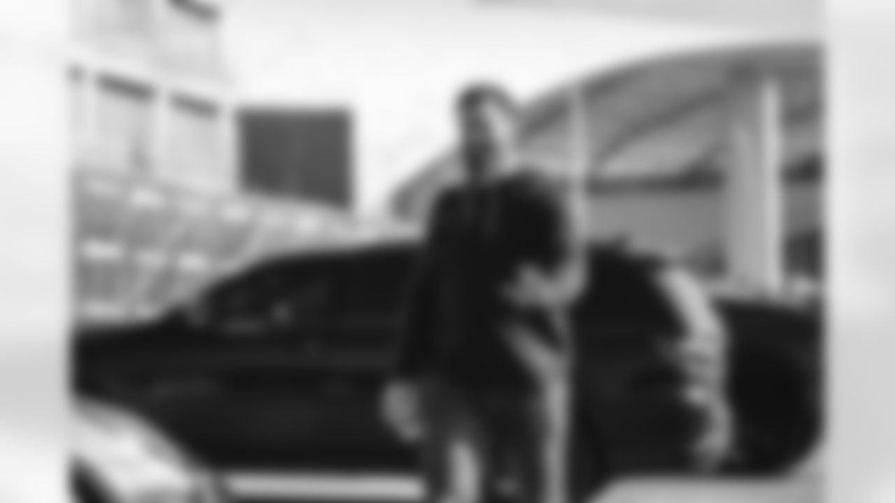 44 LS Jake McQuaide arrives at SoFi Stadium for today's matchup against the Lions