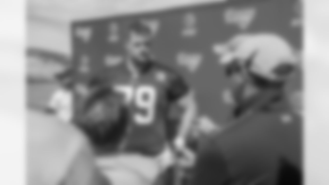 Offensive lineman (79) Rob Havenstein of the Los Angeles Rams speaks to the media during Veteran Mini Camp, Tuesday, April 25, 2017, in Thousand Oaks, CA. (Jeff Lewis/Rams