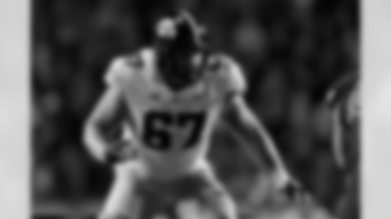 G Gennings Dunker, Iowa
Dunker was the media darling of the Combine. His on-field work and testing were impressive, but pundits quickly gravitated toward his pristine mullet, which he kept untied during his entire workout. Dunker has 39 starts under his belt, and his 6-foot-5, 319-pound frame should serve him well at the next level.